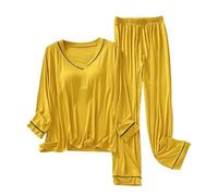 Genérico Pijama Entretiempo Mujer Pijama Mujer Manga Larga Women S Petite Pajama Set Petite Length Top Wide Leg Pants Pantalones Tallas Grandes Raso Yellow XL