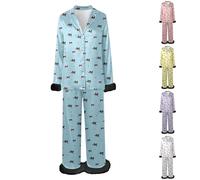 Genérico Pijama Estampado, Ropas de Dormir cómoda, Ropa de Dormir de Dos Piezas con Bordes ásperos, Ropa de dormirs Suave para Relajarse en casa