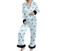 Genérico Pijama Estampado, Ropas de dormirs de Dos Piezas con Bordes ásperos, Ropa de Dormir Suave para Relajarse en casa, Ropa de Dormir cómoda