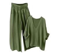Genérico Pijama Familiar Pijama Invierno Pyjama Conjuntos De De Estar por Casa para Mujer Conjuntos Holgados Verano Piezas Blusas Manga Larga con Cuello En Woman Secret Green S