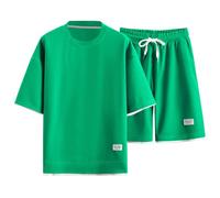 Genérico Pijama Hombre Algodon - Pijama De Hombre De Invierno Mens Casual Summer Short Sleeve Leisure Sports Suit Loose Shirt Shorts Suit Two Piece (Green XXXXL)