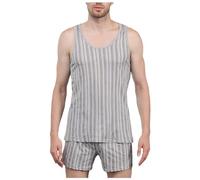 Genérico Pijama Hombre de Algodón Verano Manga Corta Conjunto de 2 Piezas Ropa de Dormir Pantalón Corto Pijama Corto Ligero y Cómodo Ropa de Noche Conjunto para Correr Por La MañAna