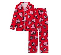 Genérico Pijama Invierno Mujer - Conjunto Femenino Manga Larga Estampado corazón San Valentín algodón Noche térmico abrigado Regalo romántico Elegante cómodo Lavable Talla Flexible