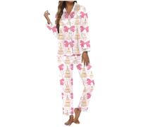 Genérico Pijama Invierno Mujer - Conjunto Manga Larga Estampado navideño Mujer Ropa Estar casa Festiva Vacaciones acogedoras Tejido térmico abrigado diseño Elegante cómodo Dormir Descansar Regalo