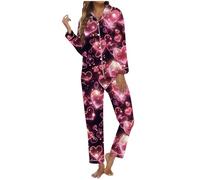 Genérico Pijama Invierno Mujer - de Manga Larga para Mujer Tejido y Cómodo Ideal para Descansar Estar en Casa o Celebrar San Valentín Conjunto de Noche Elegante con Estampado Sutil y Corte Holgado