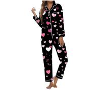 Genérico Pijama Invierno Mujer - de Manga Larga San Valentín Conjunto Femenino Acogedor para Descanso hogareño y Noche Confortable Estampado versátil Tejido Ideal relajación Uso Diario diseño Holgado