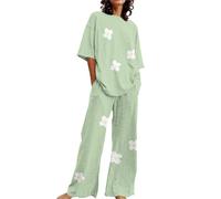 Genérico Pijama Invierno Pijama Personalizado Sleepshirt Camiseta Holgada De Manga Corta con Cuello Y Estampado para Mujer Conjunto De 2 Tallas Grandes con Conjunto Seda JN XL