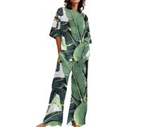 Genérico Pijama Invierno Pijama Personalizado Sleepshirt Trajes De Verano para Mujer 2 Conjuntos De Lino Algodón Camisetas Tamaño Pantalón Pierna Mujer Invierno Negro JN M