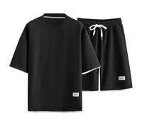 Genérico Pijama Invierno - Pijamas Hombre Invierno Mens Casual Summer Short Sleeve Leisure Sports Suit Loose Shirt Shorts Suit Two Piece (Black S)