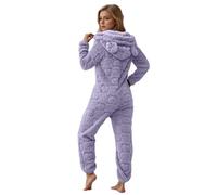 Genérico Pijama Largo Elegante Mono de Mujer Jumpsuit Teddy Fleece Mono de Felpa Cómodo Monocolor Enterizo Onesie Esponjoso Acogedor Pijama con Capucha Chaqueta Divertido de Manga Larga