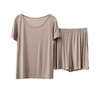 Genérico Pijama Largo Mujer Pijama Personalizado Informal De Piezas De Manga Corta para Mujer Mono Verano Verano Khaki XL