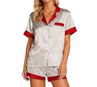 Genérico Pijama Mamá de Satén Seda Estampado Floral Manga Corta Camisa Atrapada Y Pantalones Cortos Cómodo Ropa De Hogar Casual Para Mujeres, gris, XXL