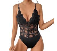 Genérico Pijama Mono Mujer - Monos Mujer Fiesta - Mono De Mujer con Escote En V Y Encaje Calado Mono Informal Sin Mangas para Uso Diario Conjunto Básico De Color Sólido