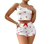 Genérico Pijama Mujer Conjunto Estampado - Ropa Dormir para Mujer Chic, Pijamas Sexy Classic Conjunto De 2 Piezas En Interiores, Top Tirantes Y Pantalones Cortos Sandía Roja M