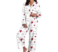Genérico Pijama Mujer Dos Piezas Algodon,Pijama Suave Y CóModo De Manga Larga para Estar En Casa con Pantalones con CordóN para Noches Acogedoras Y Tardes Relajantes En Casa
