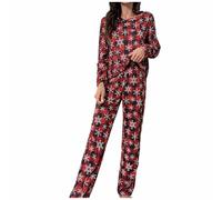 Genérico Pijama Mujer Invierno - Acogedor de Manga Larga con Estampado para Ropa de Estar en casa y Dormir cómoda diseño Festivo navideño de Mujer para otoño e Invierno