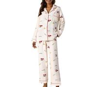 Genérico Pijama Mujer Invierno Conjunto, Patrón De Corazón De Melocotón Conjunto De Pijama Algodón Informal Tops De Manga Larga Pantalones Ropa De Dormir Suave Ropa De Salón