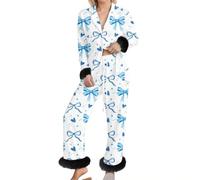 Genérico Pijama Mujer Invierno - Femenino de Dos Piezas para Estar en casa Conjunto Holgado con Manga Larga puños deshilachados Tejido y Transpirable Ideal para Descanso Estudio Paseos al Libre