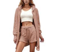 Genérico Pijama Mujer Invierno Pijama Mujer Conjunto de Dormir Económico Franela Suave Top Corto Manga Larga Y Shorts Conjunto Tres Piezas para Relajación En Casa En Invierno