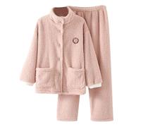 Genérico Pijama Mujer Invierno Pijama Mujer Franela Gruesa Acolchada Tipo Lana Virgen Otoño E Invierno Conjunto Térmico Dos Piezas para Climas Fríos