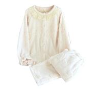 Genérico Pijama Mujer Invierno Pijama Mujer Franela Suave con Patrón Jacquard Elegante Felpa Térmica Dos Piezas para Máximo Confort En Invierno