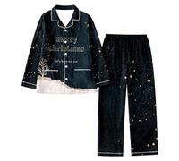 Genérico Pijama Mujer Invierno Pijama Mujer Navidad Copos De Nieve Estampado Completo Santa Claus Manga Larga con Solapa Conjunto Festivo para Fiestas