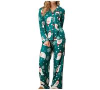 Genérico Pijama Mujer Pijama De Mujer De Algodón Women Christmas Pajamas Set Candy Cane Print Knotted Set Long Sleeve Xmas Top and Pants Pijamas Halloween Green M