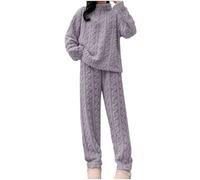 Genérico Pijama Mujer Seda Verano Pijamas Antipañal Womens Fuzzy Pajama Sets Warm Cozy Winter Sets Fleece Set Loose Comfy Ladies Plush Sleepwear Pijamas Mujer Bolsillos Pijama con Purple One Size