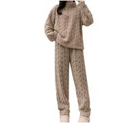 Genérico Pijama Mujer Seda Verano Pijamas Antipañal Womens Fuzzy Pajama Sets Warm Cozy Winter Sets Fleece Set Loose Comfy Ladies Plush Sleepwear Pijamas Mujer Bolsillos Pijama con Khaki One Size