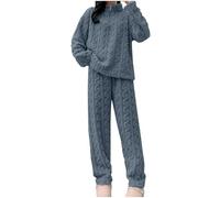 Genérico Pijama Mujer Seda Verano Pijamas Antipañal Womens Fuzzy Pajama Sets Warm Cozy Winter Sets Fleece Set Loose Comfy Ladies Plush Sleepwear Pijamas Mujer Bolsillos Pijama con Blue One Size
