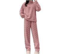 Genérico Pijama Mujer Seda Verano Pijamas Antipañal Womens Fuzzy Pajama Sets Warm Cozy Winter Sets Fleece Set Loose Comfy Ladies Plush Sleepwear Pijamas Mujer Bolsillos Pijama con Red One Size