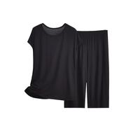 Genérico Pijama Mujer Verano Seda Women Secret Conjuntos De Pijama para Mujer Top De Manga Corta Verano con Pantalones Pijamas 2 Pijamas Antipañal Lactancia Black XXXL