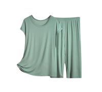 Genérico Pijama Mujer Verano Seda Women Secret Conjuntos De Pijama para Mujer Top De Manga Corta Verano con Pantalones Pijamas 2 Pijamas Antipañal Lactancia Green XXXXXXL
