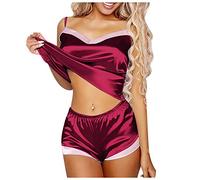 Genérico Pijama Mujer Verano Tirantes Elástica Pijama Corto Mujer De Tirantes 2 Piezas Lencería Sin Deformación Camisón Picardía