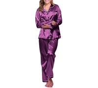 Genérico Pijama Raso Mujer Conjunto de Pijamas para Mujer, Ropa de Dormir de Manga Larga con Botones, Ligero, cómodo, Pantalones Largos, Ropa de Descanso Camisones Mujer Sexy (Purple, M)