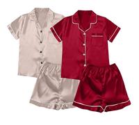 Genérico Pijama Saten Mujer Pijama Mujer Saten Satin Pyjamas Women S Short 4 Piece Pyjamas Short Sleeve Sleepwear and Shorts Set Women Sets Leisure Suit Loungewear Largo C XXXXL
