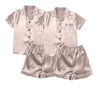 Genérico Pijama Saten Mujer Pijama Mujer Saten Satin Pyjamas Women S Short 4 Piece Pyjamas Short Sleeve Sleepwear and Shorts Set Women Sets Leisure Suit Loungewear Largo B XXXXXL