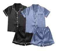Genérico Pijama Saten Mujer Pijama Mujer Saten Satin Pyjamas Women S Short 4 Piece Pyjamas Short Sleeve Sleepwear and Shorts Set Women Sets Leisure Suit Loungewear Largo Bk3 XXXL