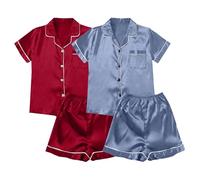 Genérico Pijama Saten Mujer Pijama Mujer Saten Satin Pyjamas Women S Short 4 Piece Pyjamas Short Sleeve Sleepwear and Shorts Set Women Sets Leisure Suit Loungewear Largo Blue XXL