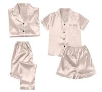 Genérico Pijama Señora Pijama Largo Mujer Satin Pyjamas Women S Short 4 Piece Pyjamas Short Sleeve Sleepwear and Shorts Set Women Sets Leisure Suit Loungewear Pija Conjunto Punto Rose Gold XXXXL