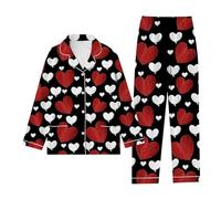 Genérico Pijama Sexy Mujer Invierno,Mujer Primavera Y OtoñO Amor Impreso Pijamas Pantalones De Manga Larga Conjunto De Dos Piezas