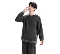 Generico Pijama Teddy de Invierno de Franela para Hombre Pijama de Algodón para Hombre Vestidos de Manga Larga con Cordón y Bolsillos Ropa de Suave Polar de 2 Piezas Ropa de Noche de Esponja, gris