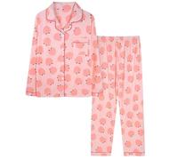 Genérico Pijama Verano Mujer Pijama Shorts Mujer Conjuntos De para De Manga Larga con Botones Estar por Casa 2 Piezas con Bolsillos Y Conjunto Pink L