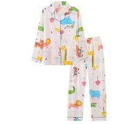 Genérico Pijama Verano Mujer Pijama Shorts Mujer Conjuntos De para De Manga Larga con Botones Estar por Casa 2 Piezas con Bolsillos Y Conjunto White XXL
