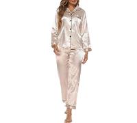 Genérico Pijamas Cortos Mujer,Conjunto De Pijamas De Mujer Ropa De Dormir De SatéN LenceríA Sexy Camisa con Cuello En V Ropa De Dormir Larga Ropa De Casa