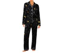 Genérico Pijamas de Dos Piezas y elásticos coloreados del Desgaste del de Ding para Las Mujeres (Black, L)