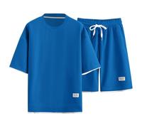 Genérico Pijamas De Invierno Hombre - Pijama De Invierno Hombre Mens Casual Summer Short Sleeve Leisure Sports Suit Loose Shirt Shorts Suit Two Piece (Blue XXXXL)