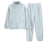 Genérico Pijamas de Invierno para Mujer Conjunto de Pijamas Cálidos con Cremallera de Color Sólido Ropa de Hogar Cálida y Gruesa para Invierno Pijamas Cómodos y Cálidos para Mujer