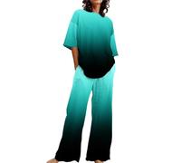 Genérico Pijamas De Manga Larga para Mujeres Camiseta Holgada De Manga Corta con Cuello Y Estampado para Mujer Conjunto 2 Tallas Grandes con Pantalones Pijama Mujer Larga Mint Green S