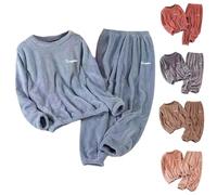 Genérico Pijamas de Tallas Grandes de Forro Polar Coral para Mujer Ropa de Estar por Casa para Parejas Holgada de Manga Larga para Invierno Conjunto de Blusa y Pantalón de Manga Larga (1 Blue, L)